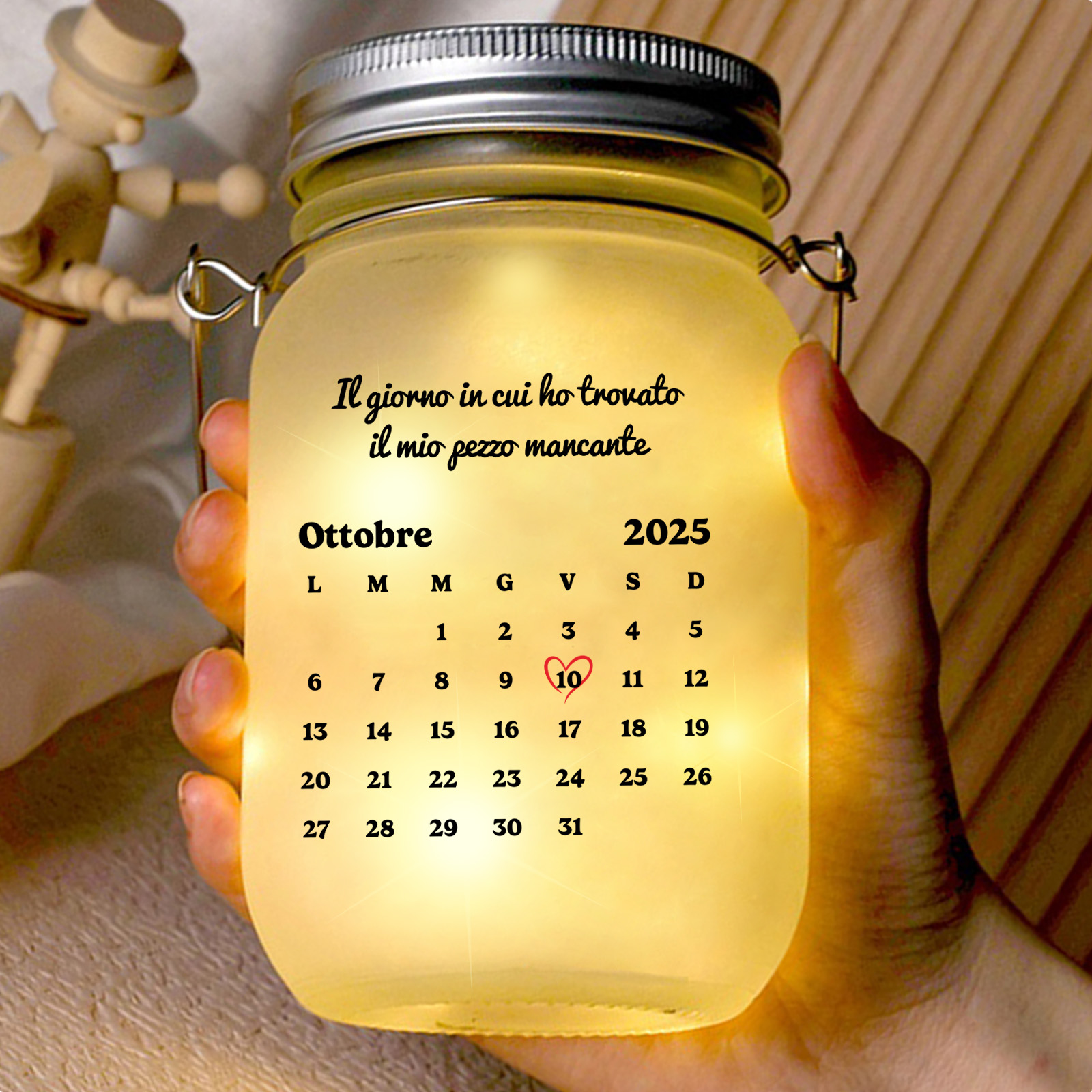 Barattolo Luminoso Personalizzato con Nomi e Data – Orsetti Romantici e Calendario del Giorno Speciale per Coppia