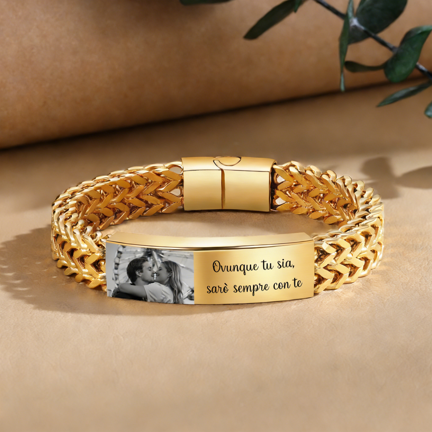 Bracciale da uomo personalizzato con foto e testo a scelta – regalo per partner o amico