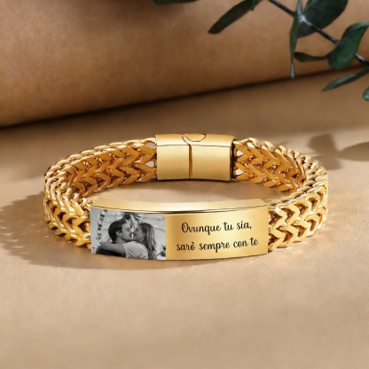 Bracciale da uomo personalizzato con foto e testo a scelta – regalo per partner o amico