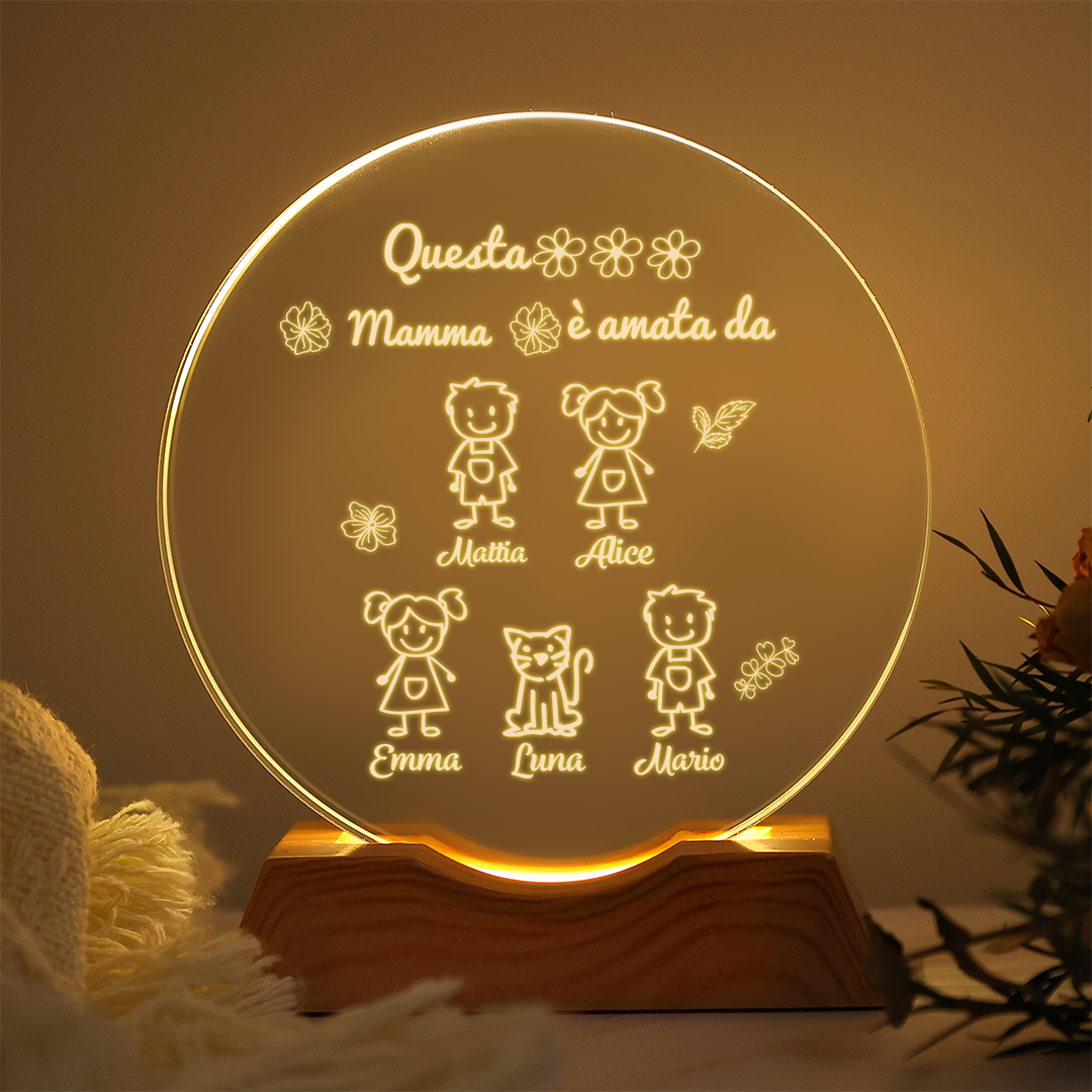 Luce notturna LED personalizzata in cristallo, personalizzata con da 1 a 6 nomi di bambini