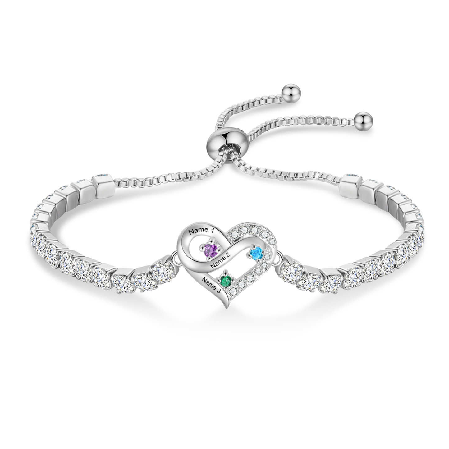 Bracciale da tennis con cuore Infinity personalizzato con 2–4 nomi e pietre di nascita