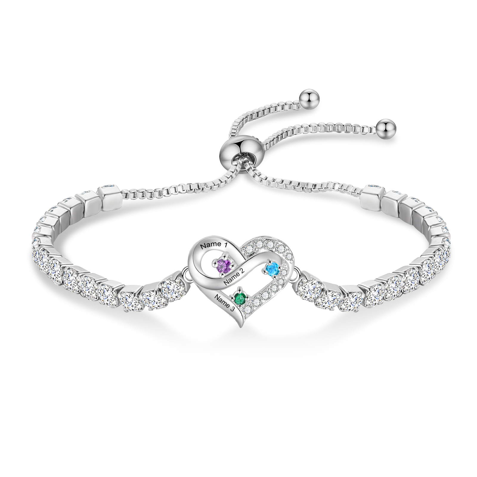 Bracciale da tennis con cuore Infinity personalizzato con 2–4 nomi e pietre di nascita