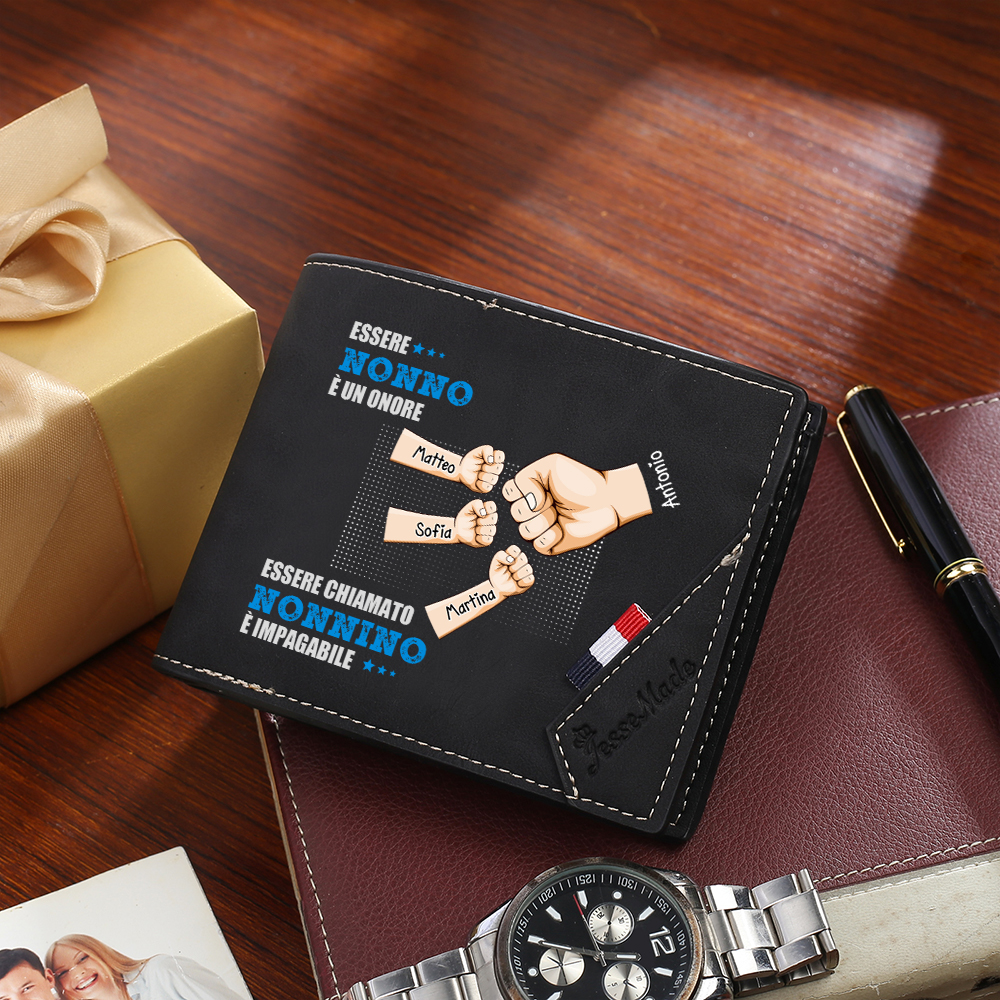 Portafoglio nero personalizzabile - Pugni per papà/nonno