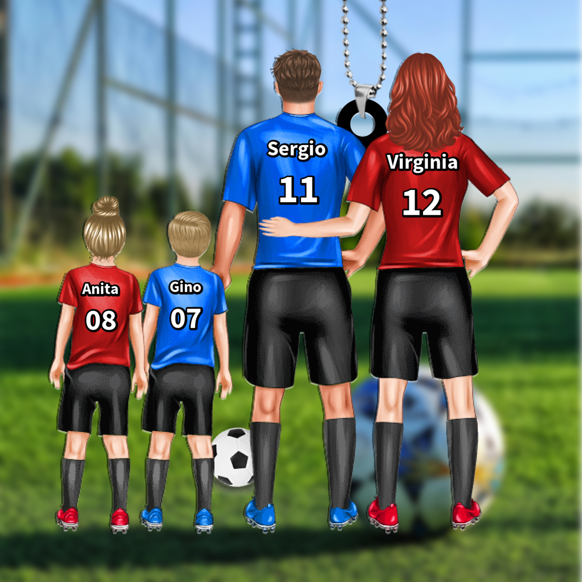 Portachiavi personalizzato a forma di maglia da calcio di famiglia, ornamento da appendere per papà