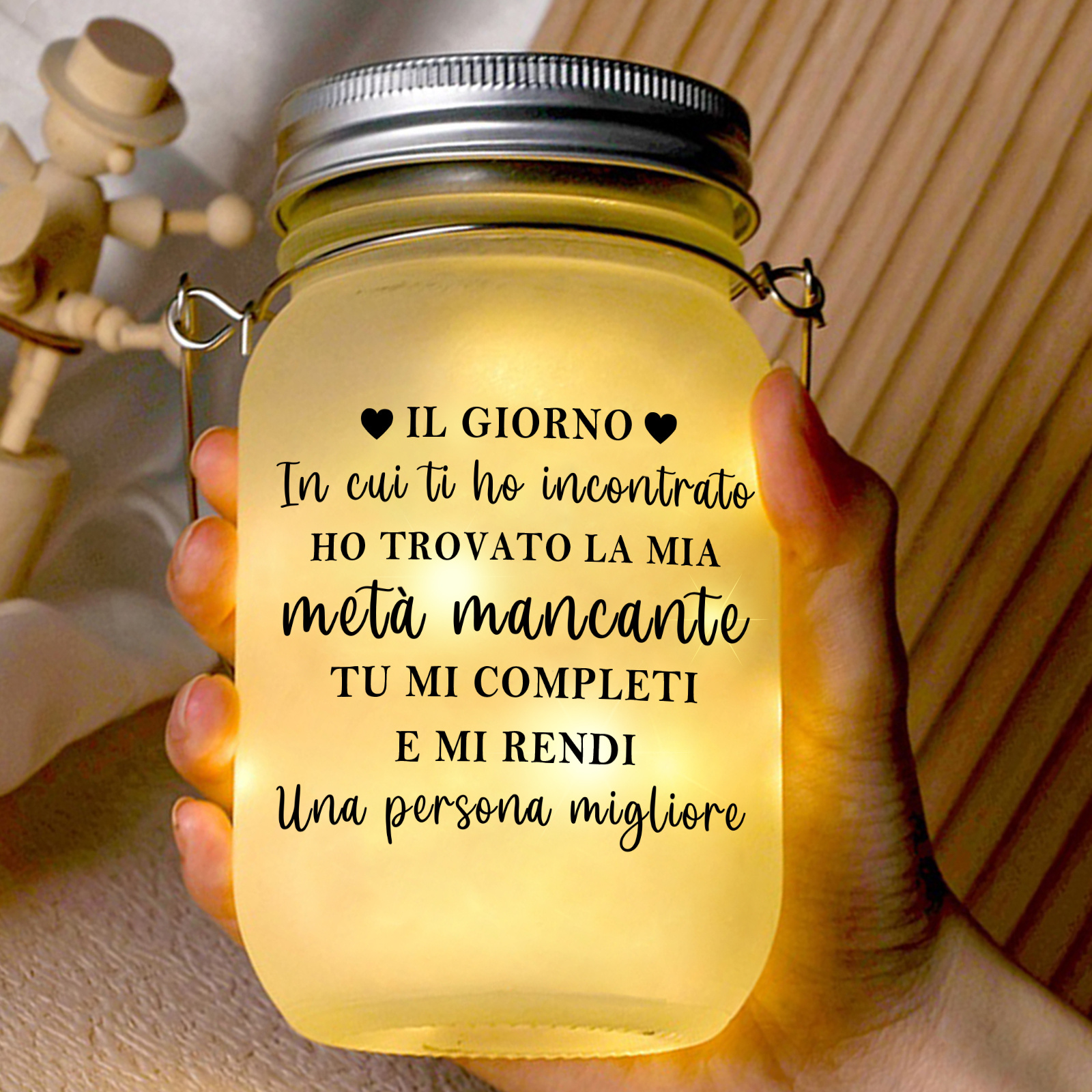 Lampada solare in barattolo Mason personalizzata per coppia