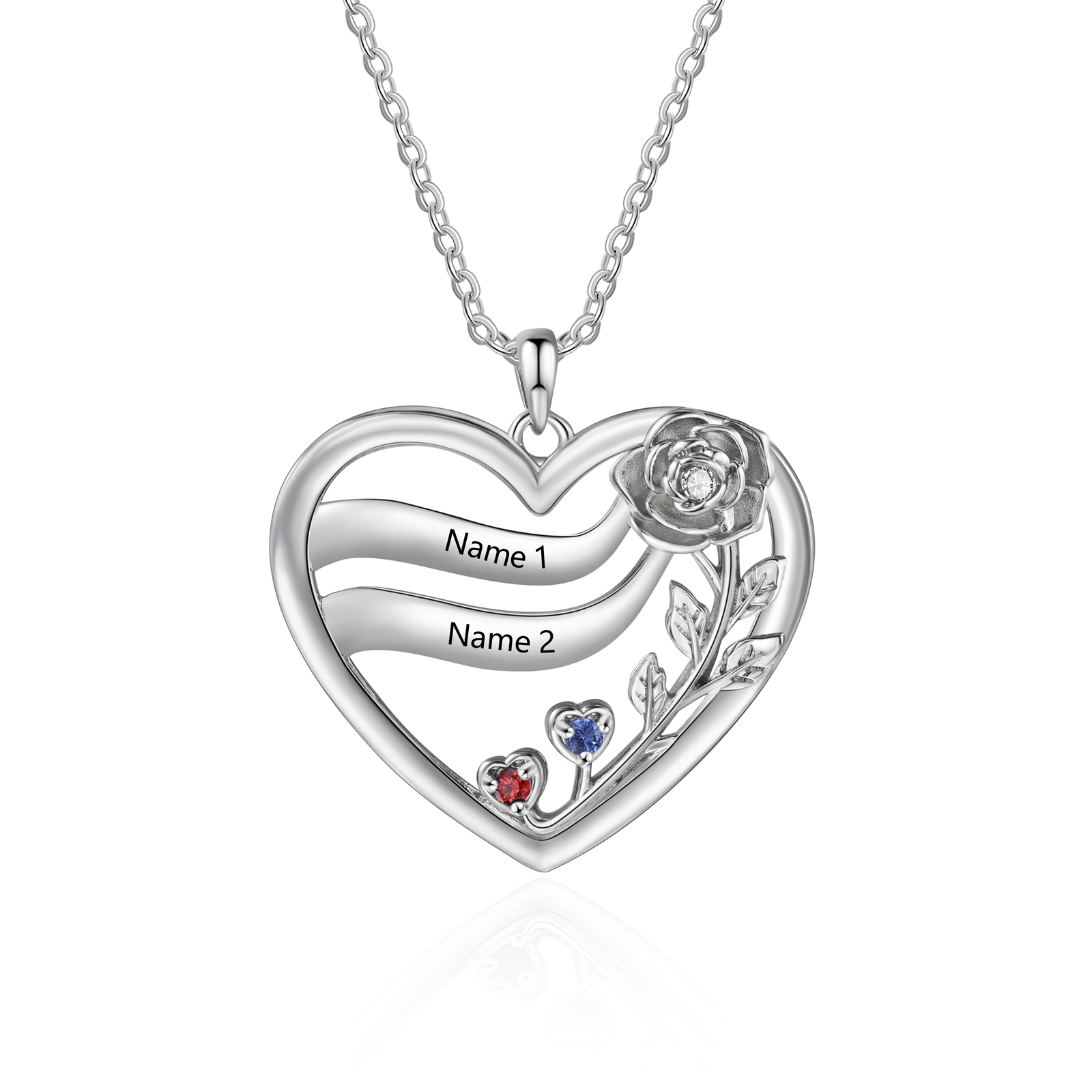 Collana Cuore di Rose Personalizzata con Pietra di Nascita e da 2 a 5 Nomi