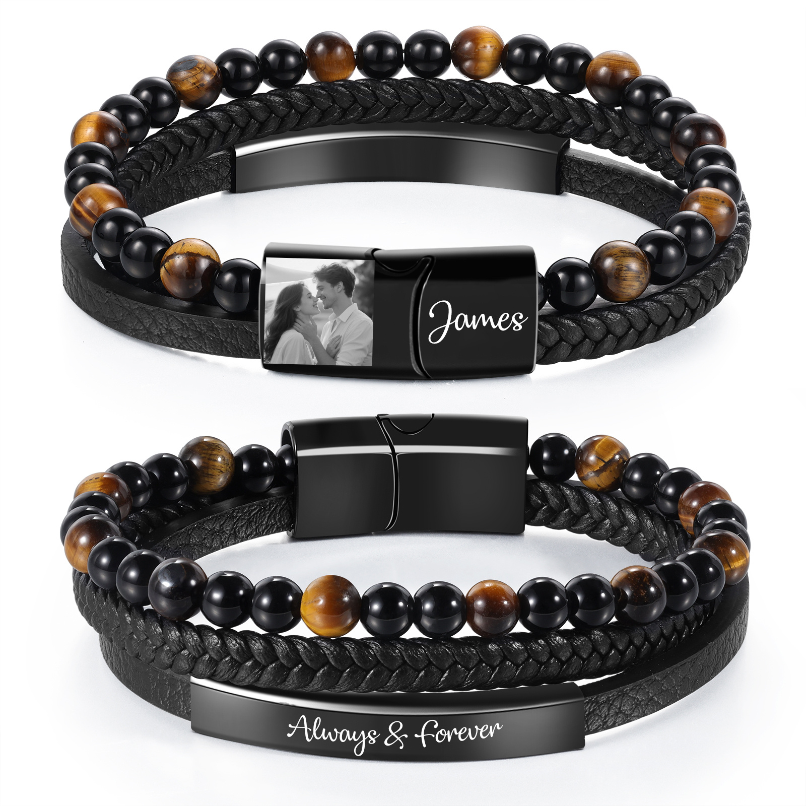 Bracciale in pelle intrecciata personalizzato con foto e nome