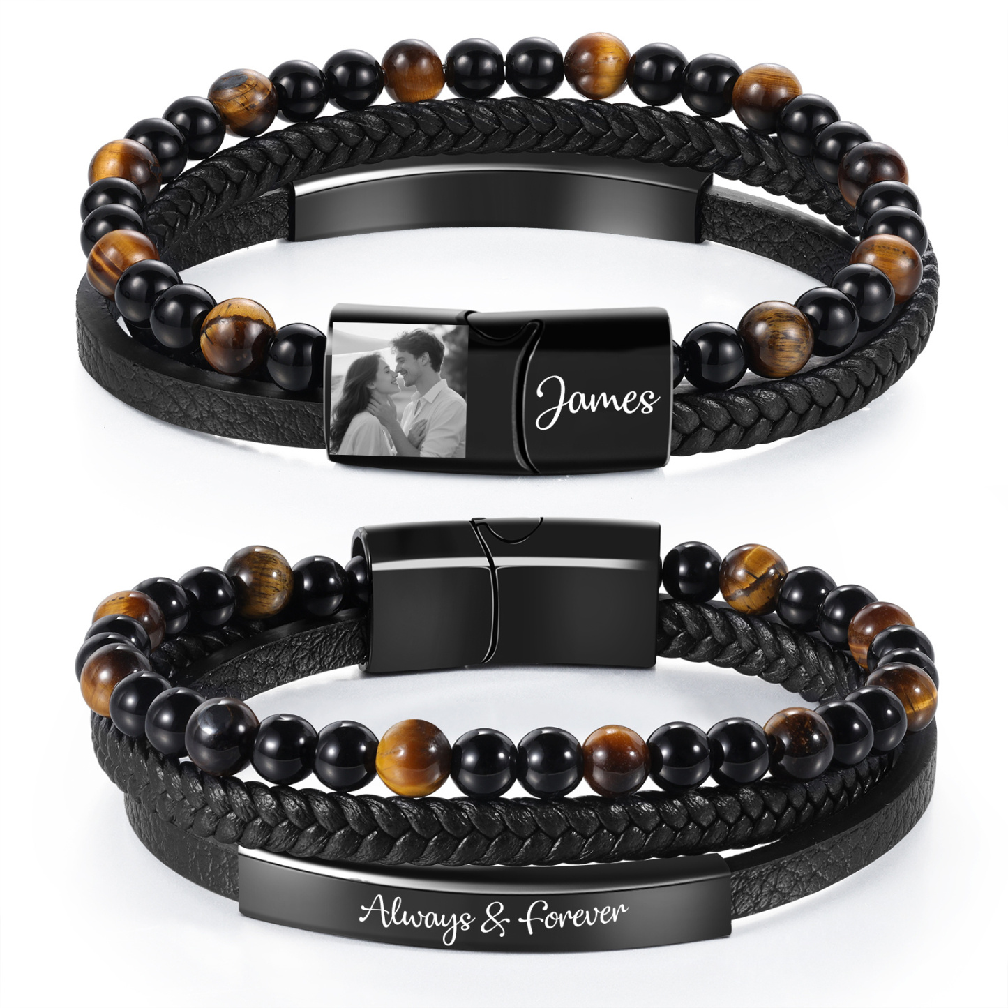 Bracciale in pelle intrecciata personalizzato con foto e nome