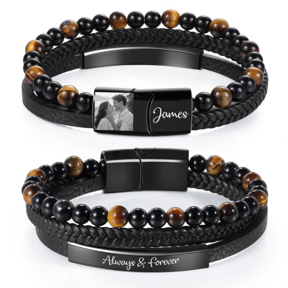 Bracciale in pelle intrecciata personalizzato con foto e nome