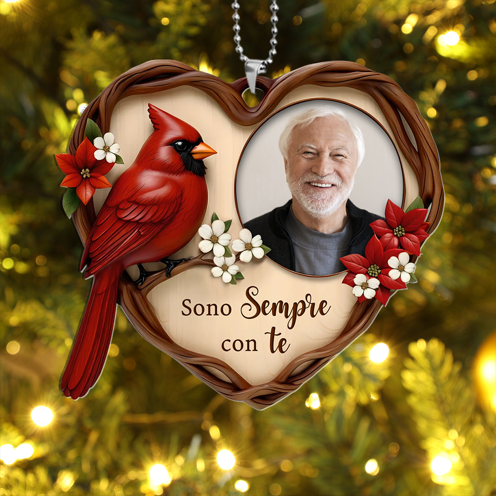 Decorazione per l'albero di Natale personalizzata, foto commemorativa con cardinale