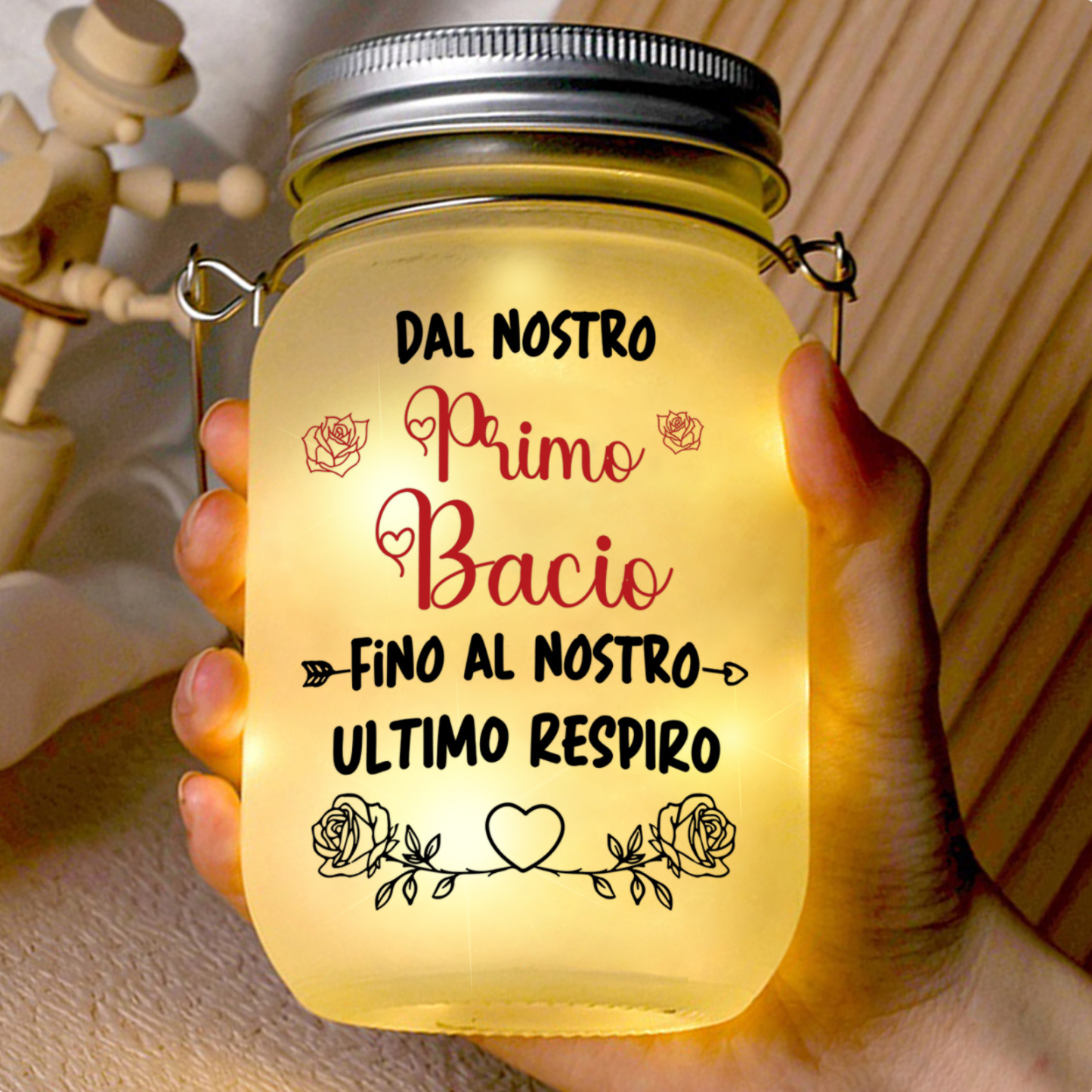 Bottiglia luminosa con foto di coppia personalizzata, barattolo Mason solare