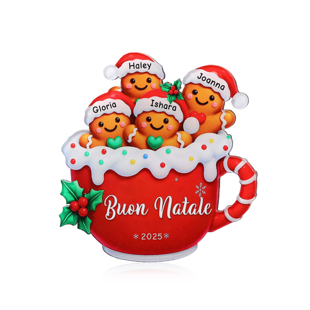 Calamita da frigorifero natalizia personalizzata a forma di tazza di pan di zenzero