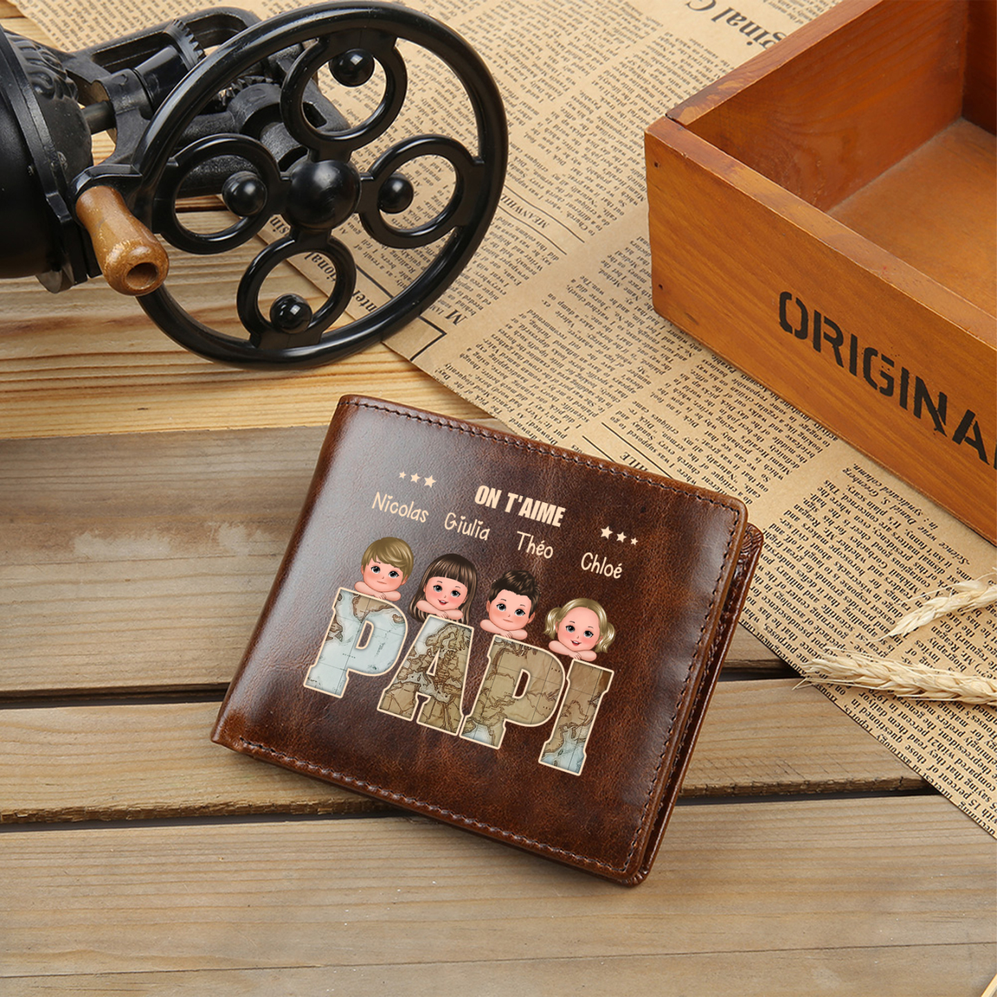 Portafoglio da uomo personalizzato in vera pelle con i nomi dei figli, 1 pezzo, regalo per la Festa del Papà, compleanno, Natale per papà | Kettenmachen