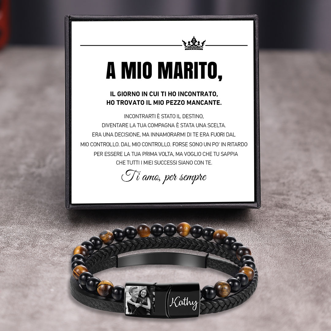 Bracciale in pelle intrecciata personalizzato con foto e nome