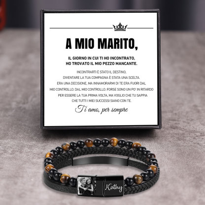 Bracciale in pelle intrecciata personalizzato con foto e nome