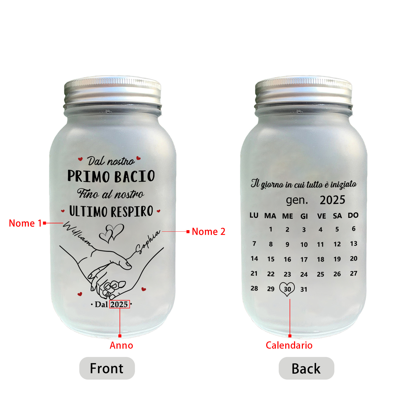 Bottiglia luminosa personalizzata barattolo Mason solare con calendario