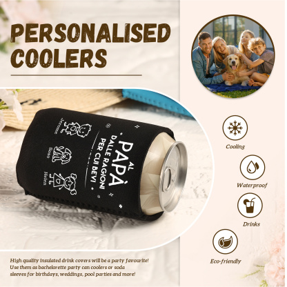 Manicotto Termico Personalizzato per Lattina con Famiglia a Fumetti – Papà DALLE RAGIONI PER CUI BEVI