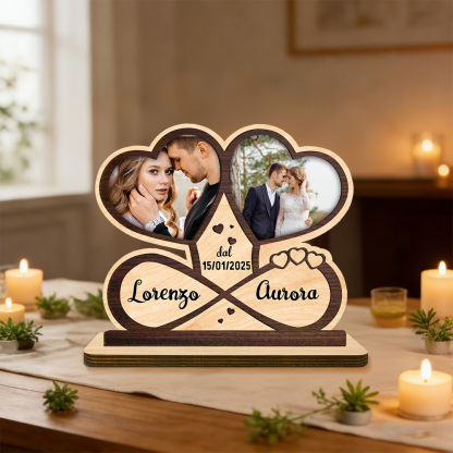 Targa in legno personalizzata con foto, nomi e data – Decorazione romantica per coppie