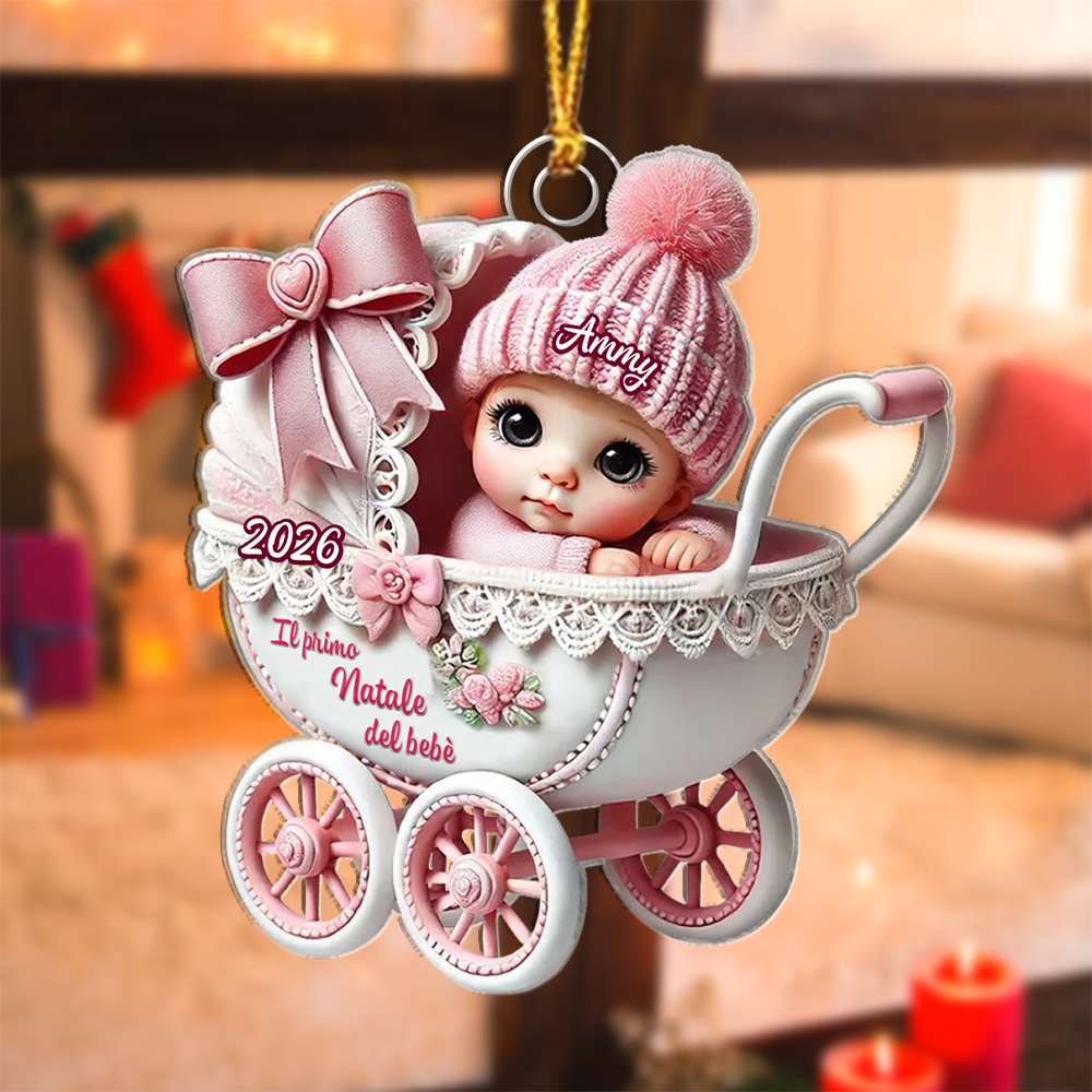 Addobbo personalizzato per l’albero di Natale a forma di passeggino – per il primo Natale del bebè