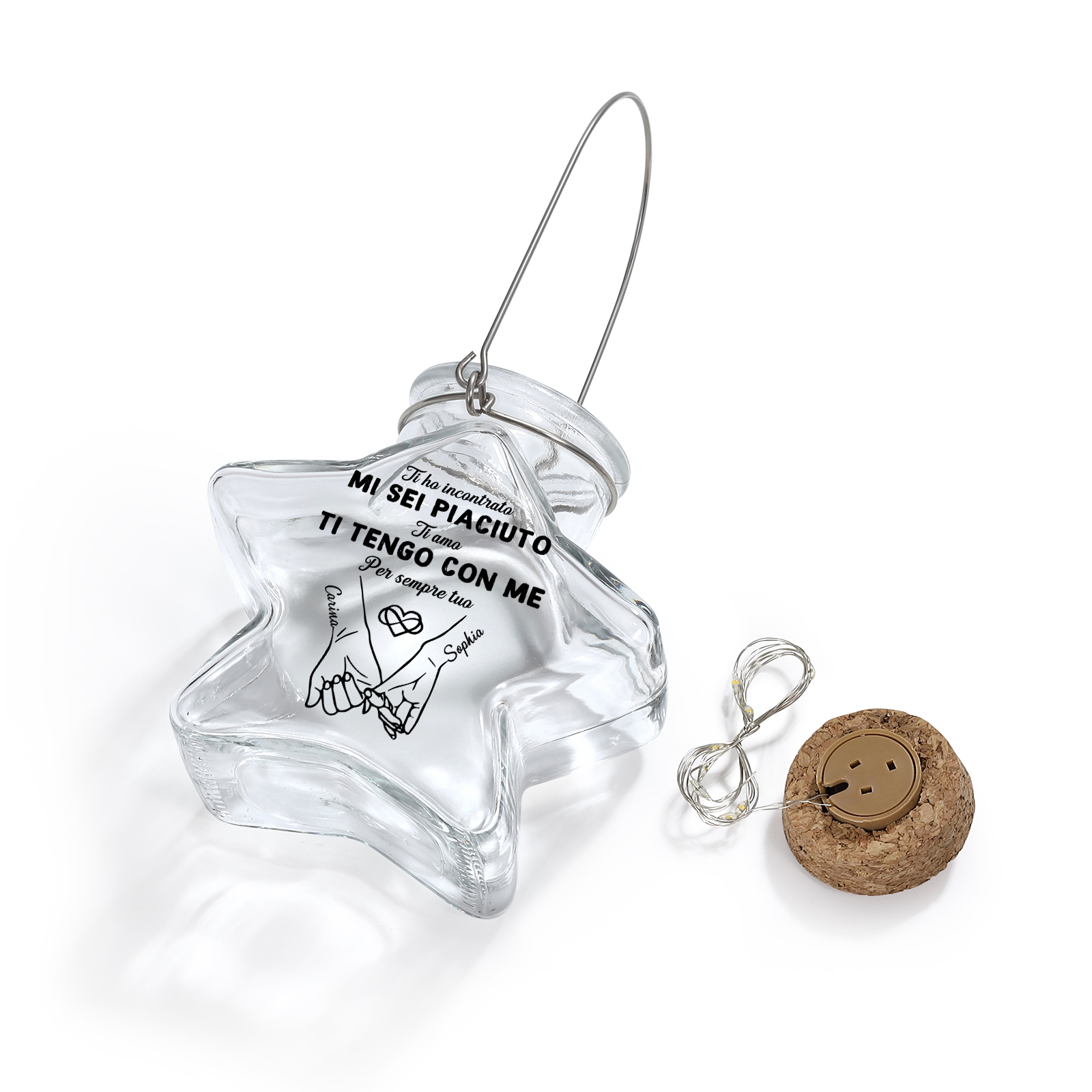 Lampada Stella Personalizzata con Nomi – Barattolo in Vetro Luminosa a LED, Regalo per Coppia