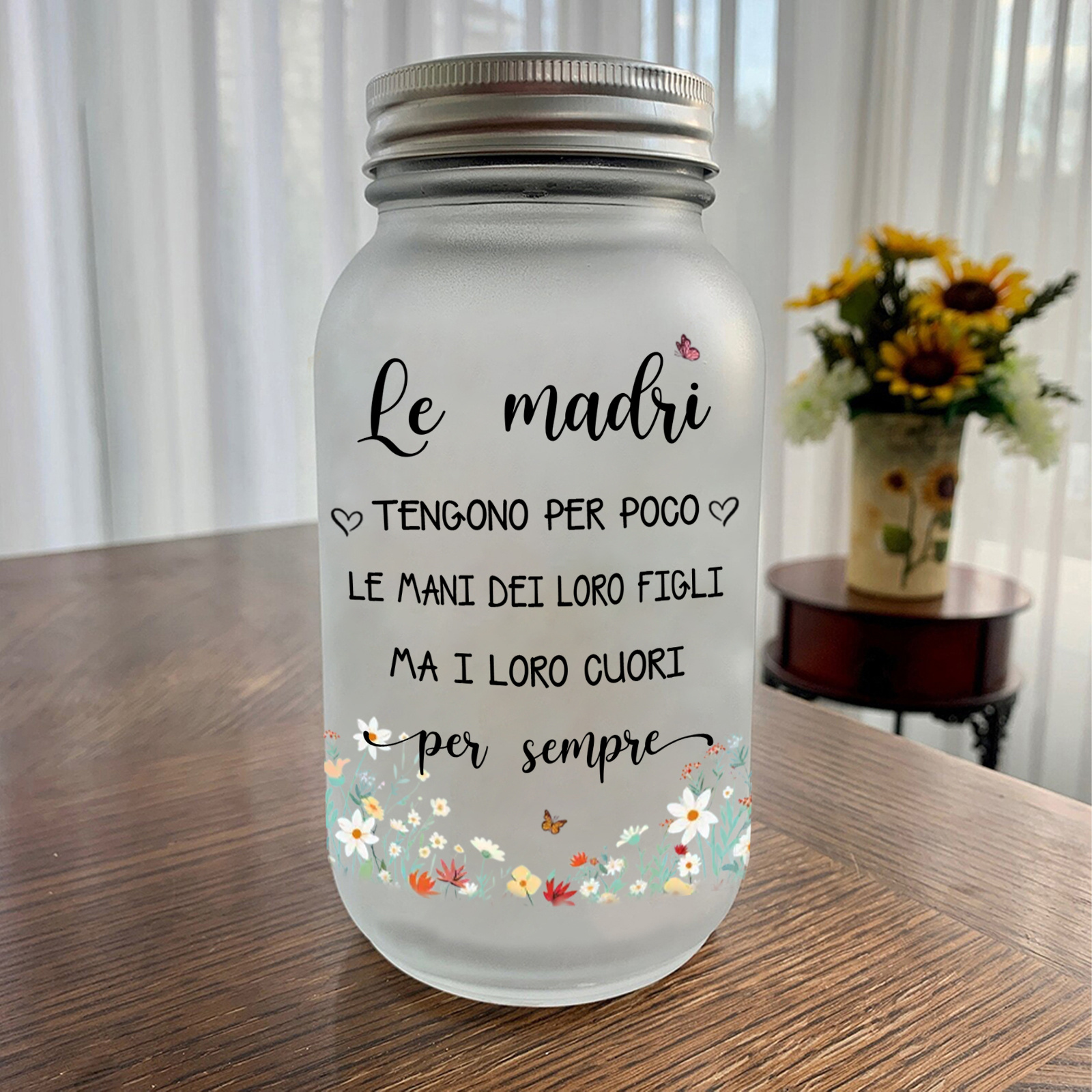 Bottiglia luminosa solare personalizzata mano nella mano barattolo in vetro per la mamma