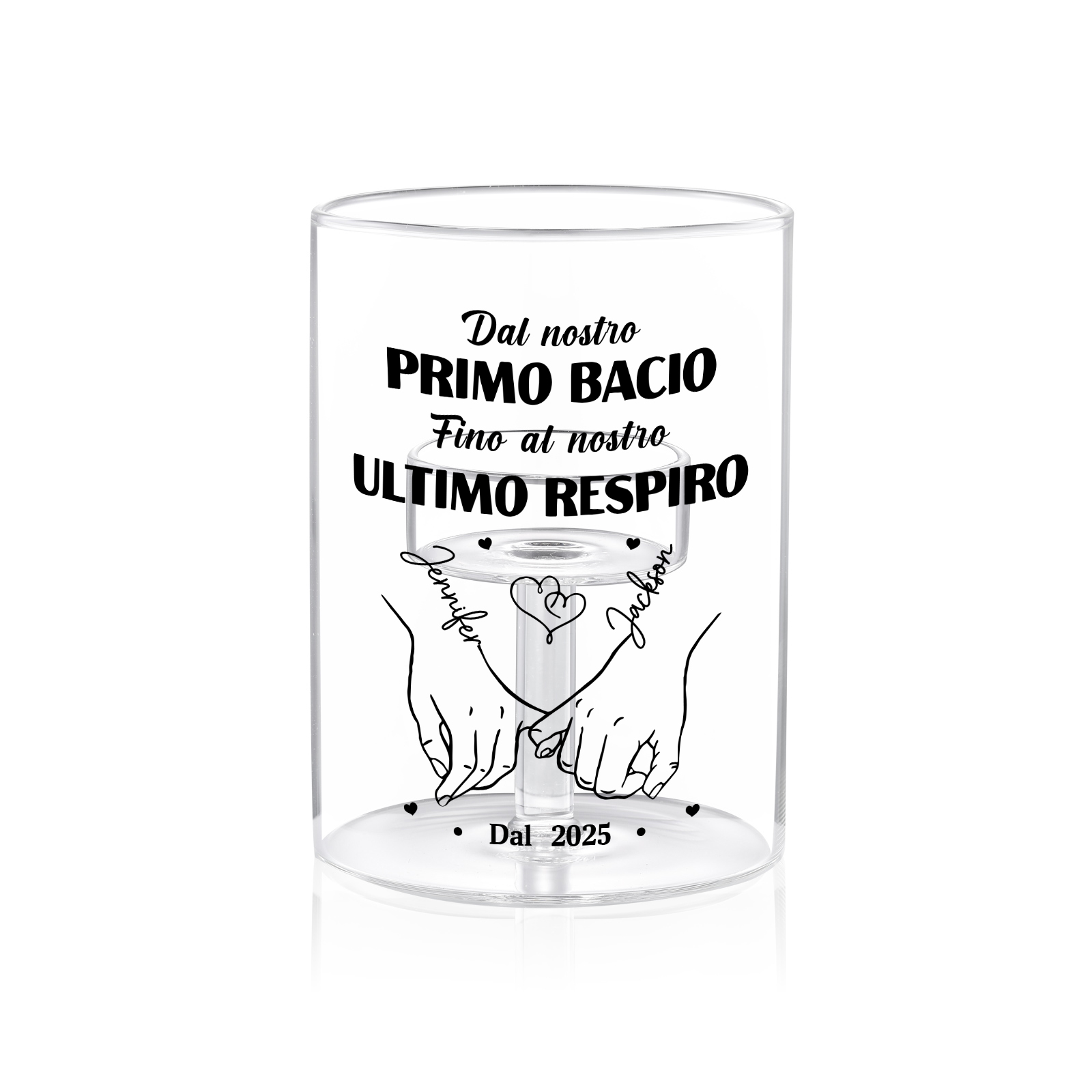 Portacandele in vetro personalizzato senza candela - Dal nostro primo bacio fino al nostro ultimo respiro