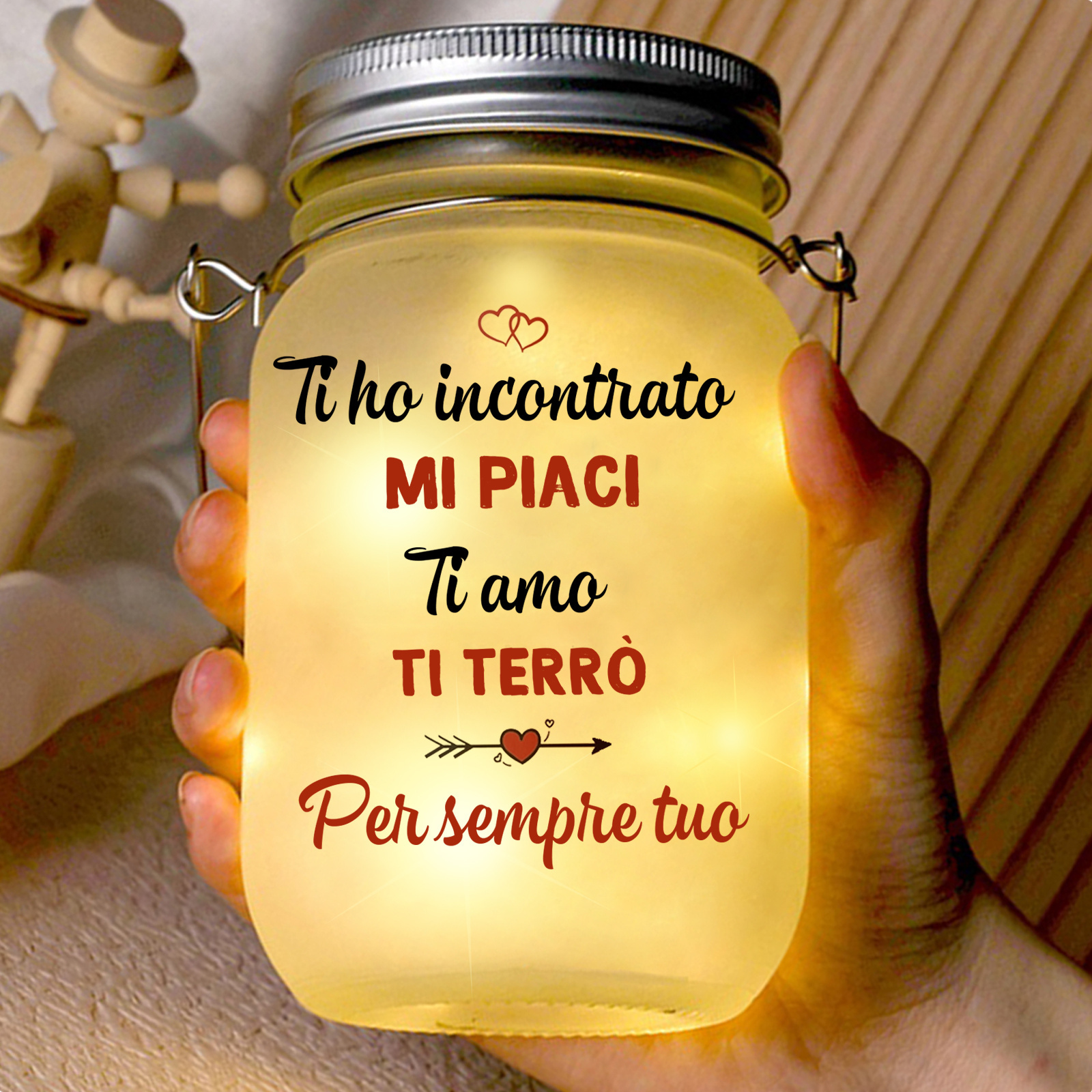 Lampada notturna solare in barattolo Mason personalizzata - Per sempre tuo