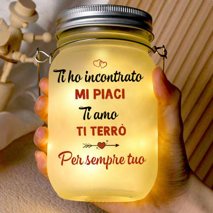 Lampada notturna solare in barattolo Mason personalizzata - Per sempre tuo