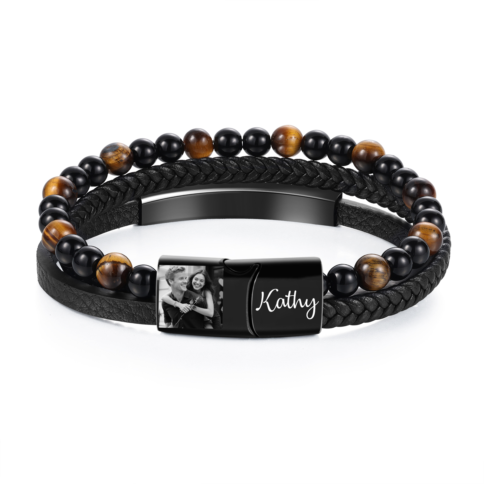 Bracciale in pelle intrecciata personalizzato con foto e nome
