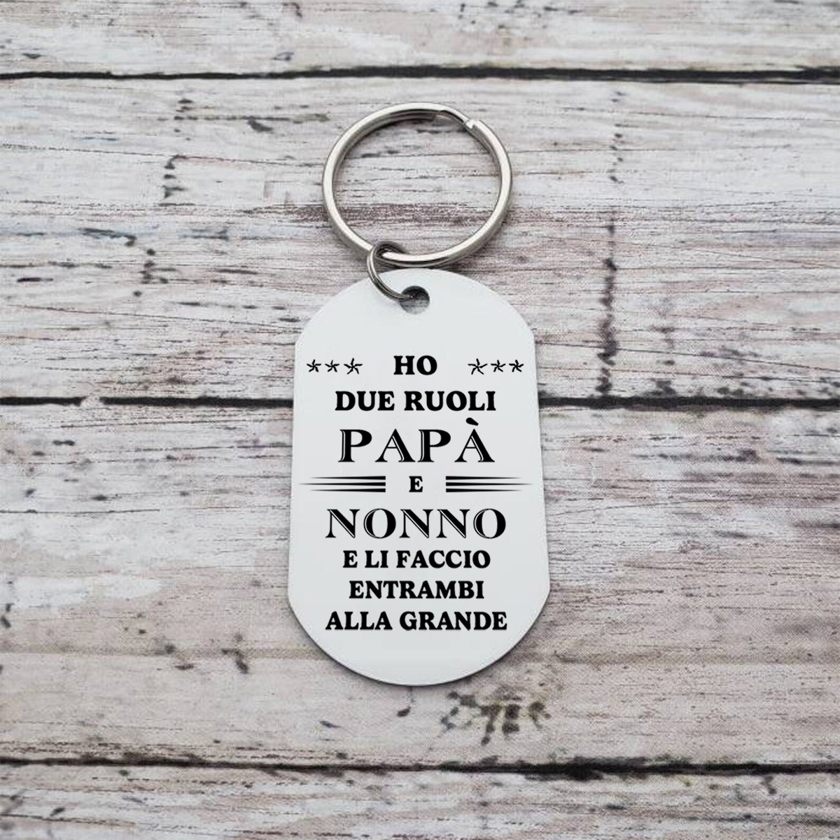 Prima papà, ora nonno - portachiavi con piastrina militare con saluto col pugno