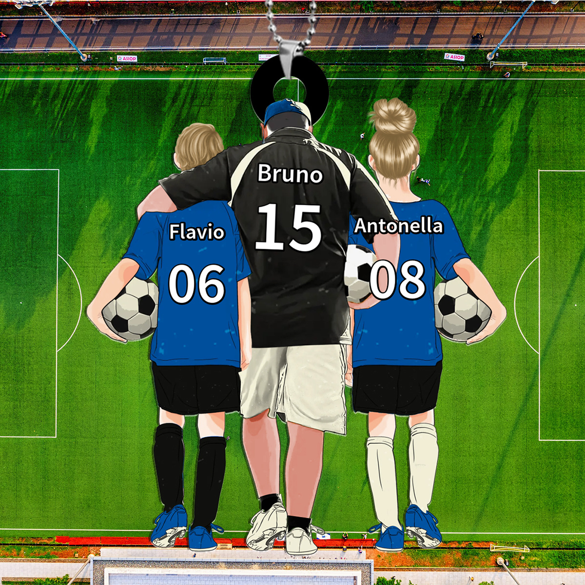 Ornamento da calcio personalizzato per papà allenatore con i nomi dei bambini