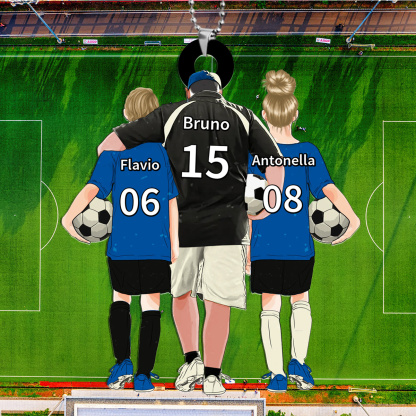 Ornamento da calcio personalizzato per papà allenatore con i nomi dei bambini