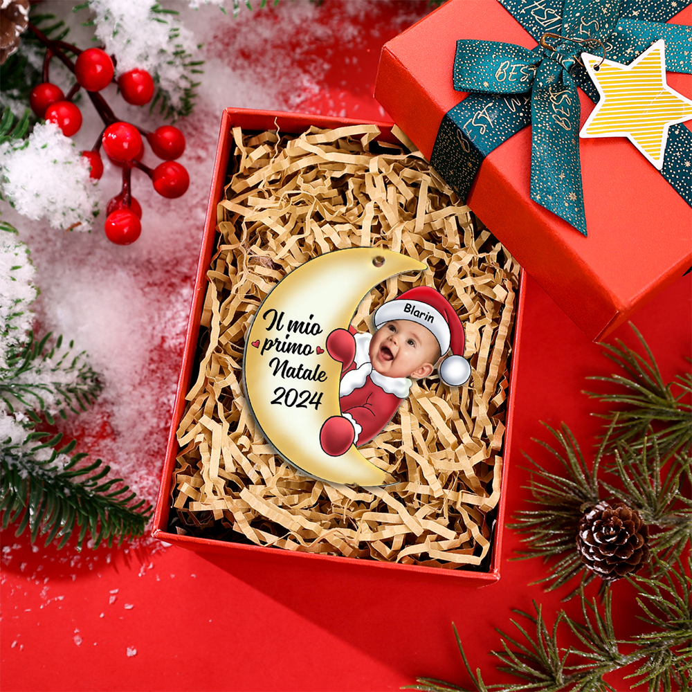 Ornamento di Natale a Forma di Luna Personalizzato per il Primo Natale
