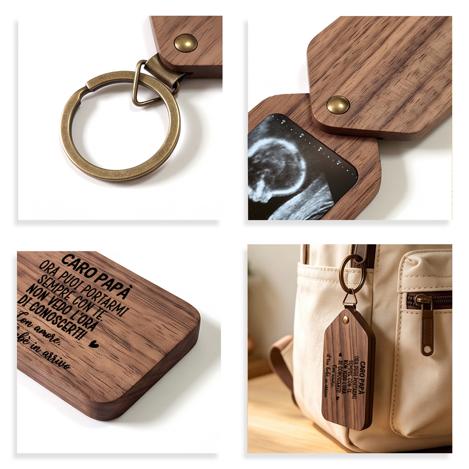 Portachiavi Portafoto Personalizzato in Legno per Neopapà e Neomamme