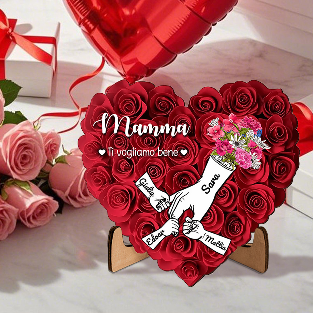 Targa in legno personalizzata a forma di cuore – Regalo con da 2 a 7 nomi per mamma o nonna