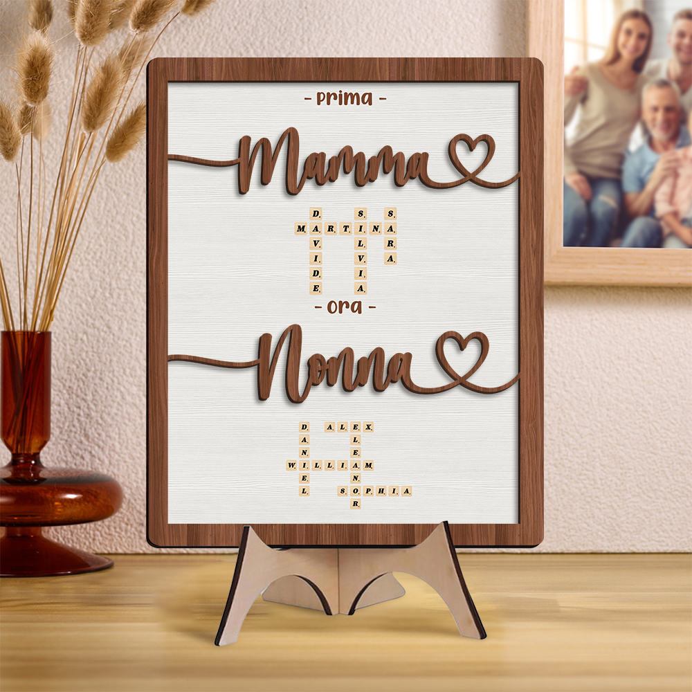 Targa in legno personalizzata Prima mamma, ora nonna Insegna artistica cruciverba Decorazione per la casa Quadro in legno