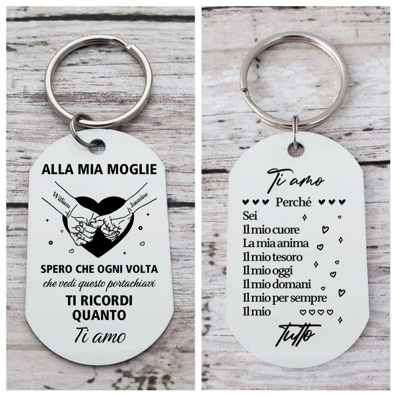 Portachiavi personalizzabile in acciaio inox con messaggio d’amore, regalo di San Valentino, compleanno o Natale per donna/moglie | Jessemade