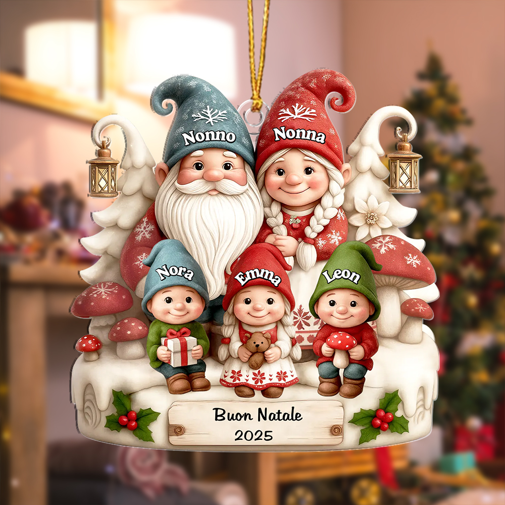 Decorazione natalizia personalizzata con famiglia di folletti – Natale 2025