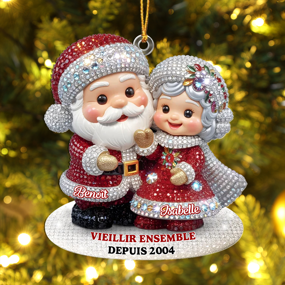 Ornamento natalizio personalizzato con strass - coppia Babbo Natale e Signora Claus