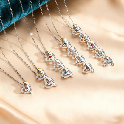 Collar de corazón con 3 piedras de nacimiento y 3 nombres collar personalizado para mujer | Jessemade