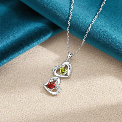 Collar para mujer de corazones con 3 nombres y piedras de nacimiento personalizados | Jessemade