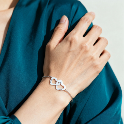 Pulsera para mujer de corazón personalizada con 2 nombres