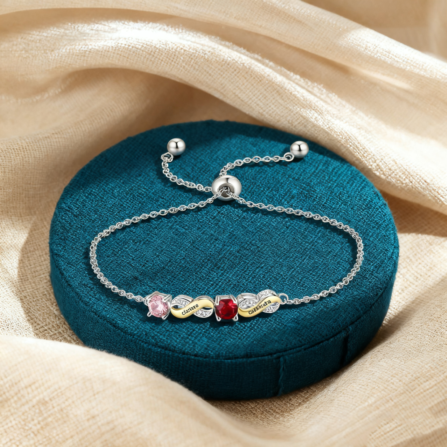 Pulsera para Mujer Infinito 3 Nombres Personalizados con 3 Piedras de Nacimiento