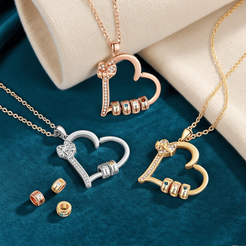 Collar de corazón con 3 piedras de nacimiento y 3 nombres en aros collar personalizado para mujer | Jessemade