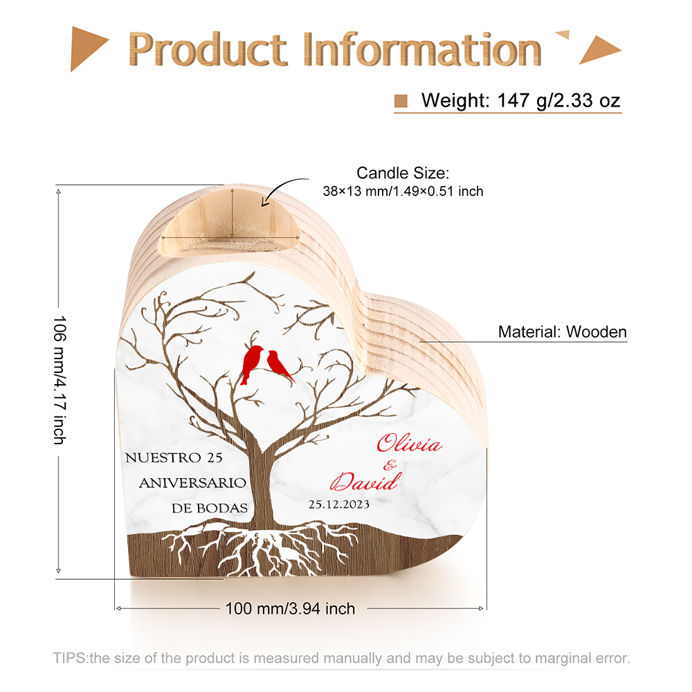 Navidad-Placa de acrílico en forma de corazón aniversario de bodas con número, fecha y nombres personalizados-Jessemade ES