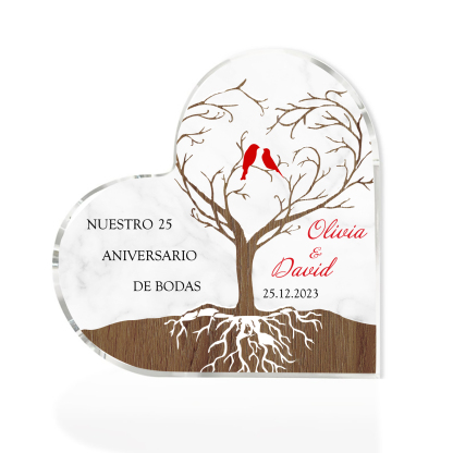 Navidad-Placa de acrílico en forma de corazón aniversario de bodas con número, fecha y nombres personalizados-Jessemade ES
