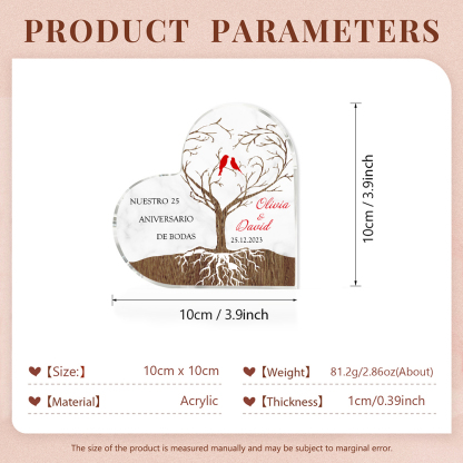 Navidad-Placa de acrílico en forma de corazón aniversario de bodas con número, fecha y nombres personalizados-Jessemade ES