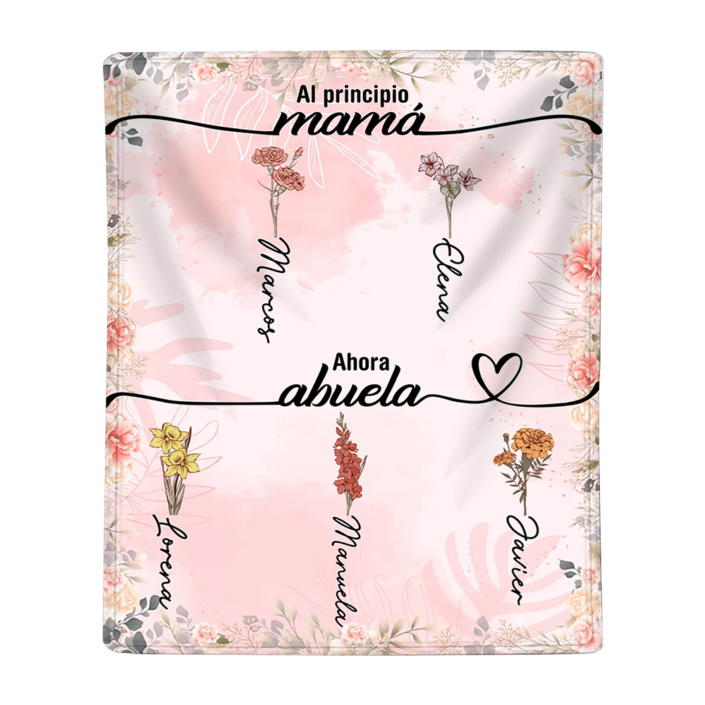 A mi abuela-Manta de buen calidad personalizada con 2-12 nombres y flores | Jessemade