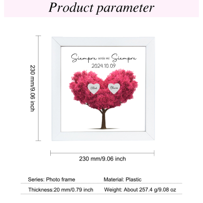 Marco de plástico para pareja árbol de amor 2 nombres, texto y fecha personalizados | Jessemade