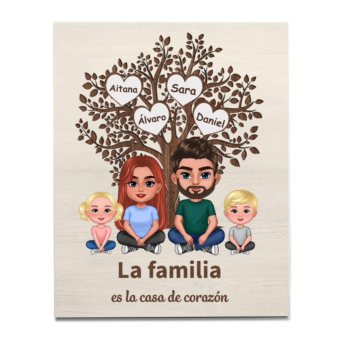 A familia - Lámina árbol de vida 2-7 nombres y apariencias personalizados con 2 textos marco de madera | Jessemade